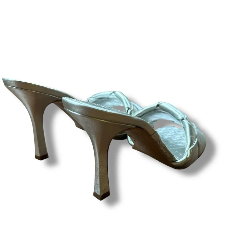 Vince Camuto Brelanie Silver Leather Braided Strap Heeled Slide Sandals | 8.5